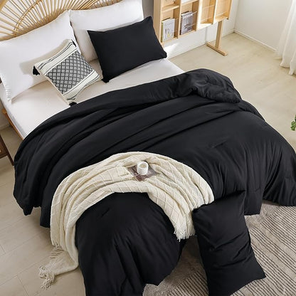 weigelia Full Size Comforter Sets Modern 3PCS Microfiber Black Comforter Full for All Season Comforter for Men, Women Boho Solid Soft Lightweight Bed Comforter Set
