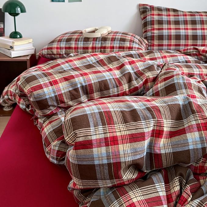 HighBuy Twin XL Comforter Set Red Gingham Bedding Comforter with 2 Pillowcases Modern Style Grid Plaid Comforter Set Fluffy Soft Lightweight Gingham Bedding Set,1 Comforter and 2 Pillowcases
