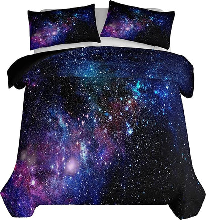 Tailor Shop Galaxy Comforter Set Universe Outer Space Blue and Purple Starry Sky Night Pattern Bedding Set for Girls Boys Kids Twin Size with 1 Comforter 1 Pillowcase…