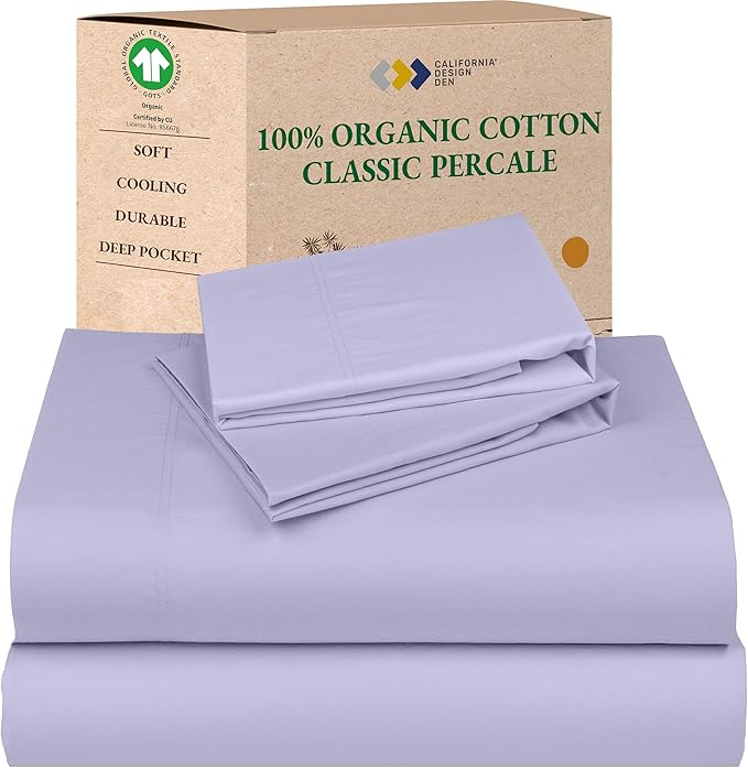 California Design Den Deep Pocket King Sheet Set - Soft 100% Organic Bed Sheets, Crisp Percale, Breathable and Durable Bedding Set - Lavender Mist
