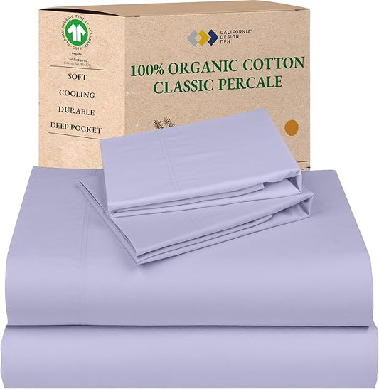 California Design Den Deep Pocket King Sheet Set - Soft 100% Organic Bed Sheets, Crisp Percale, Breathable and Durable Bedding Set - Lavender Mist