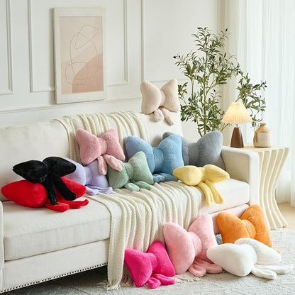 Xuyier Bow Pillows, Bow Shaped Decorative Throw Pillows for Couch Bed, Aesthetic Cute Home Decor Accent Pillows (Ivory White, Large-16 Inches)