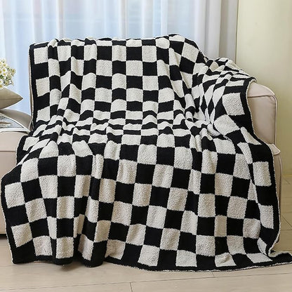 MorroMorn Checkered Throw Blanket for Couch, Black Throw Blanket 2-Layers Soft Cozy Fleece Plaid Blankets Checkerboard Grid - Fluffy Fuzzy Plush Warm for Sofa Chair Bed Decor Gift, 50x60 inches