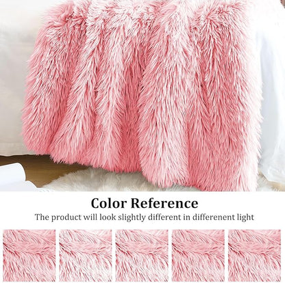 JONIYEAR Extra 2.8" Long Hair Fluffy Faux Fur Throw Blanket 50" x 60", Luxury Soft Decorative Fuzzy Furry Blankets for Couch, Cozy Plush Shaggy Blankets for Sofa Bed, Cute Lovely Blanket for Pet, Pink
