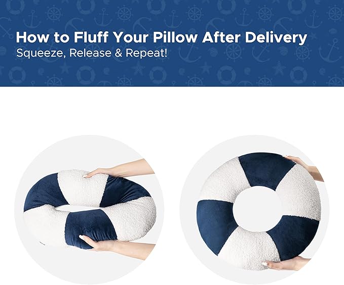 AELS 3D Anchor & Lifebuoy Nautical Throw Pillows, 19.6"& 15.7" Set of 2, Coastal Decor for Beach Enthusiasts Beach House, Ideal for Sofa Couch Living Room Bedroom and Nursery, Navy Blue and White