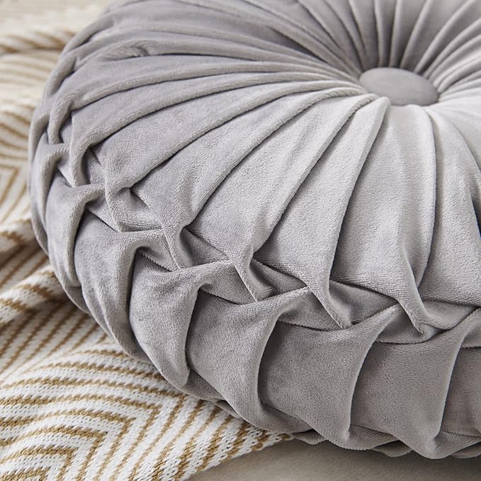 S_SSOY Round Throw Pillow for Couch Decorative 13"X13" Pumpkin Round Velvet Cushion for Sofa Bed Chair Floor Car Decorative (Light Green)