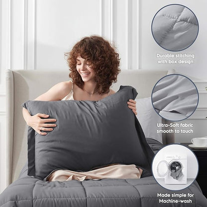 Nestl 5 Piece Twin Comforter Set – Dark Grey Reversible Bed in a Bag – Complete Twin Size Bedding Set with Sheets, Pillowcase and Sham