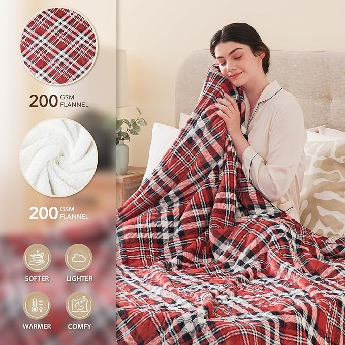 Homemate Electric Blanket Heated Throw - 50“x60“ Ultra Soft Cozy Flannel Heating Blanket with 10 Fast Heat Levels 8 Hours Auto Off Over-Heated Protection ETL Certification Keep Warm in Home Office