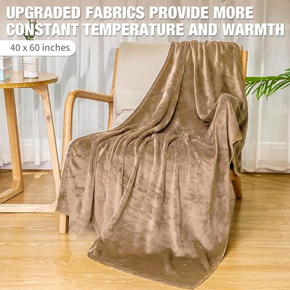 12 Pcs Fleece Blankets for Girls Sleepover Party Soft Fuzzy Throw Blanket 40 x 60 Inch Warm Flannel Blanket for Teenager Bed Travel SPA Movie Party(Light Camel)