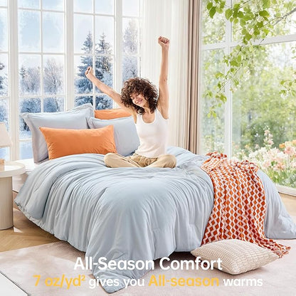 MUXHOMO King Size Comforter Set, All Season Ultra Soft Down Alternative Bedding - 3 Piece Lightweight Bed Set Includes 1 Comforter (104"x90") and 2 Pillow Shams (20"x36"), Lake Blue