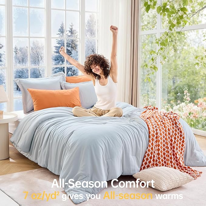 MUXHOMO Queen Comforter Set, All Season Ultra Soft Down Alternative Bedding - 3 Piece Lightweight Bed Set Includes 1 Comforter (90"x90") and 2 Pillow Shams (20"x26"), Lake Blue