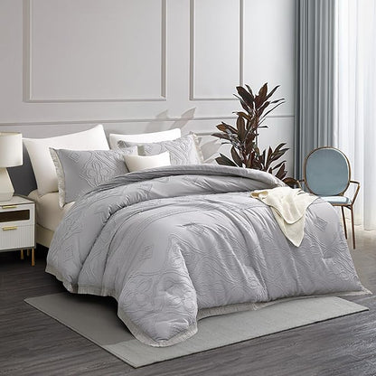 Boho King Size Comforter Set Grey 3 Pieces Tufted Tassel King Comforter Set Prime Lightweight Down Comforter King Size Gray Farmhouse Boho Bedding Shabby Chic Fluffy Comforter Bed Set Gift Choice