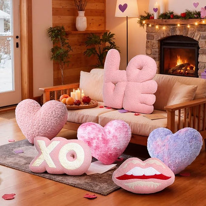 Lanpn Valentines Day Heart Pillows 2Pcs, Love Heart Shaped Pillow Soft Plush Throw Pillow Plush Heart Decorative Cushion for Couch Bed Sofa Valentine's Day Decor (Pink, 16.5x12in/14x10.5in)