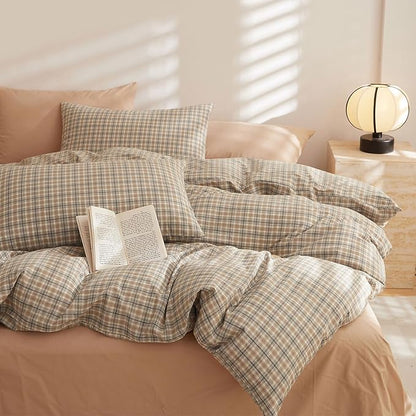 HighBuy Twin XL Comforter Set Fluffy Khaki Plaid Checkered Pattern Comforter Set Grid Plaid Bedding Comforter for Boys Girls Modern Style Geometric Comforter with 2 Pillow Shams,Twin XL