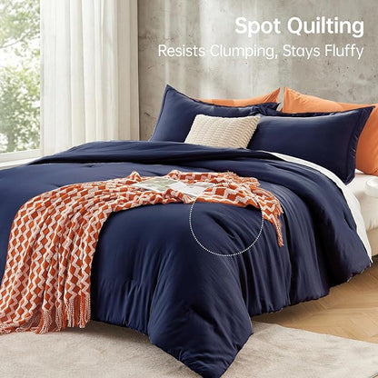 MUXHOMO Queen Comforter Set, All Season Ultra Soft Down Alternative Bedding - 3 Piece Lightweight Bed Set Includes 1 Comforter (90"x90") and 2 Pillow Shams (20"x26"), Navy Blue
