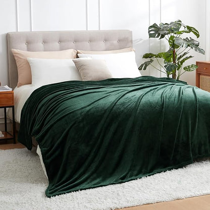 Hansleep Fleece King Size Blanket for Bed Dark Green, Super Soft Flannel Fuzzy Plush Cozy Blanket for All Seasons, Dark Green, King 90x108 Inches