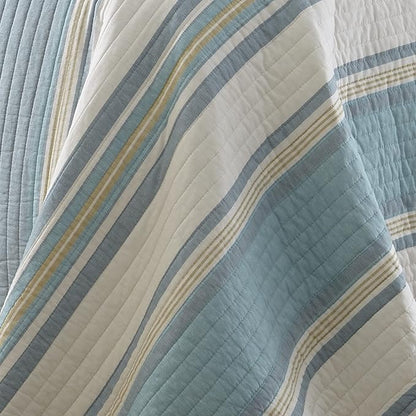 Levtex Home - Kailua Quilt Set - Twin Quilt + One Standard Pillow Sham - Stripe - Blue Teal Taupe Cream - Quilt (68x86in.) and Pillow Shams (26x20in.) - Reversible - Cotton Fabric