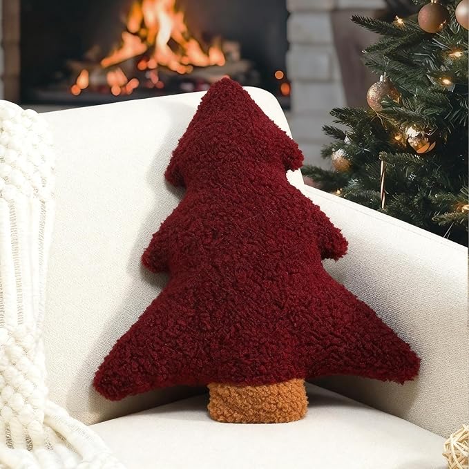 Artmag Christmas Pillows, Decorative Christmas Tree Pillow Stuffed Tree Shaped Plush Pillow for Holiday Party Sofa Living Room Decoration (15.5" x 14.5", Red)
