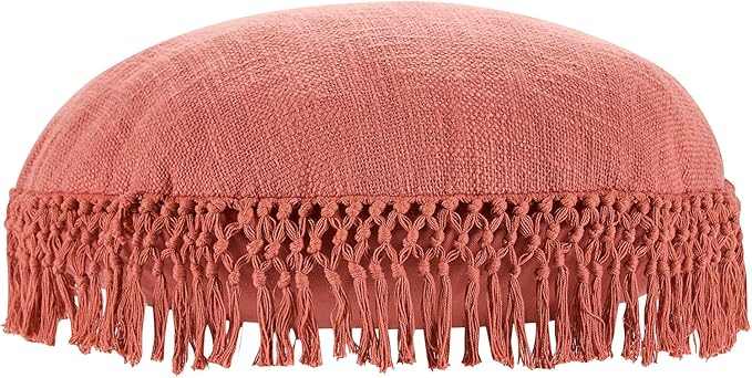 Indigo Ink - Decorative Throw Pillows for Couch or Bed, Boho Home Décor Round Cotton 20" x 20" Pillow with Tassels (Tufted Medallion Collection, Ginger Spice)