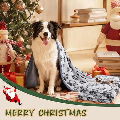 Luciphia Premium Soft Dog Blanket for Small Medium Large Dogs Washable 300GSM Fluffy Warm Fleece Puppy Cat Paw Print Pet Flannel Grey Paw L(41"x31")