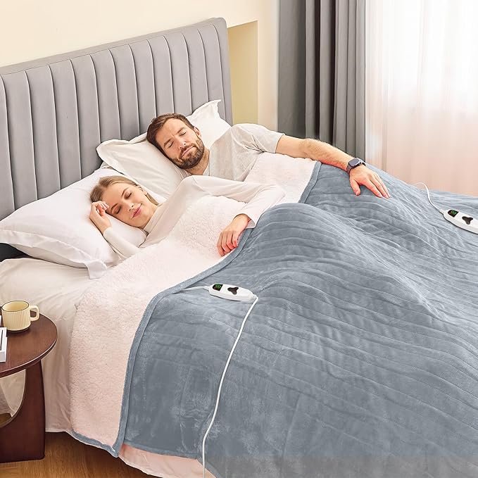 greenoak Heated Blanket Electric King Size 100"X90" Dual Control, Heating Blanket 10 Heat Levels 1/2/4/6/8 Hours Auto-Off Overheat Protection, Soft Sherpa Warm Blanket, ETL Certified Dove Grey