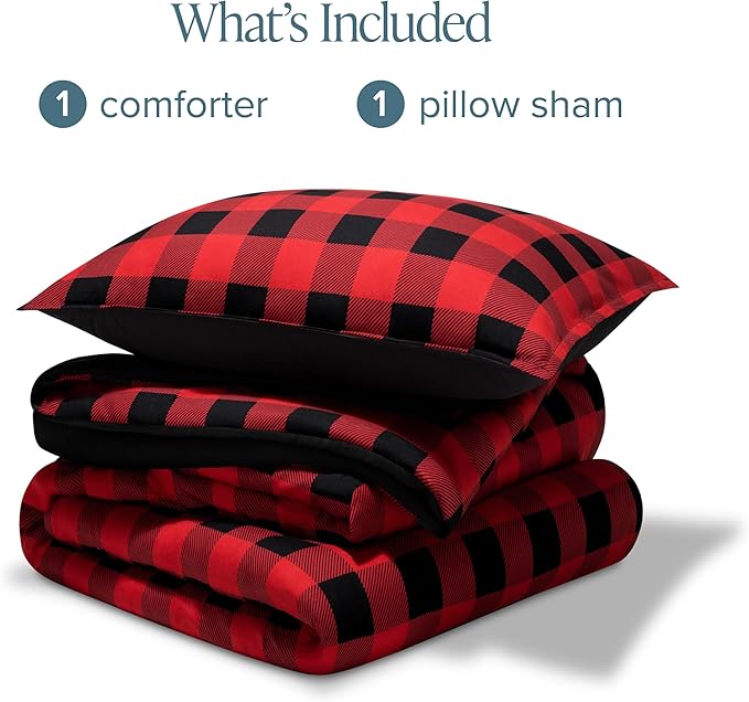 Bare Home Comforter Set - Twin/Twin Extra Long - Ultra-Soft - Goose Down Alternative - Premium 1800 Series - All Season Warmth Comforter (Twin/Twin XL, Buffalo Plaid - Red/Black/Black)