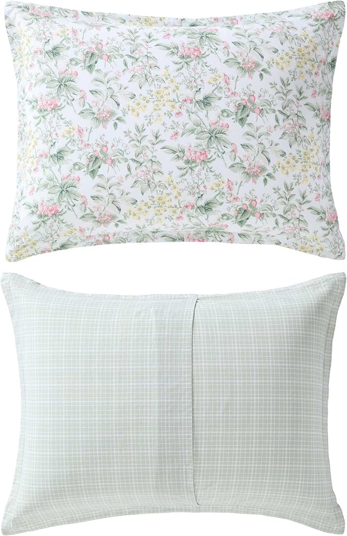 Laura Ashley - Full/Queen Comforter Set, Super Soft Cotton Bedding with Matching Sham, Botanical Design, Vintage Bed Essentials (Bramble Floral Pink, Full/Queen)