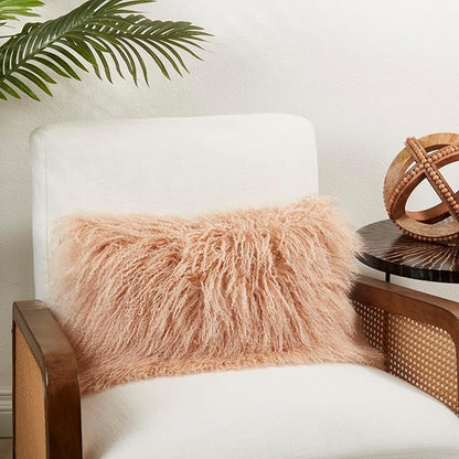 SARO LIFESTYLE Mongolian Lamb Fur Poly Filled Throw Pillow