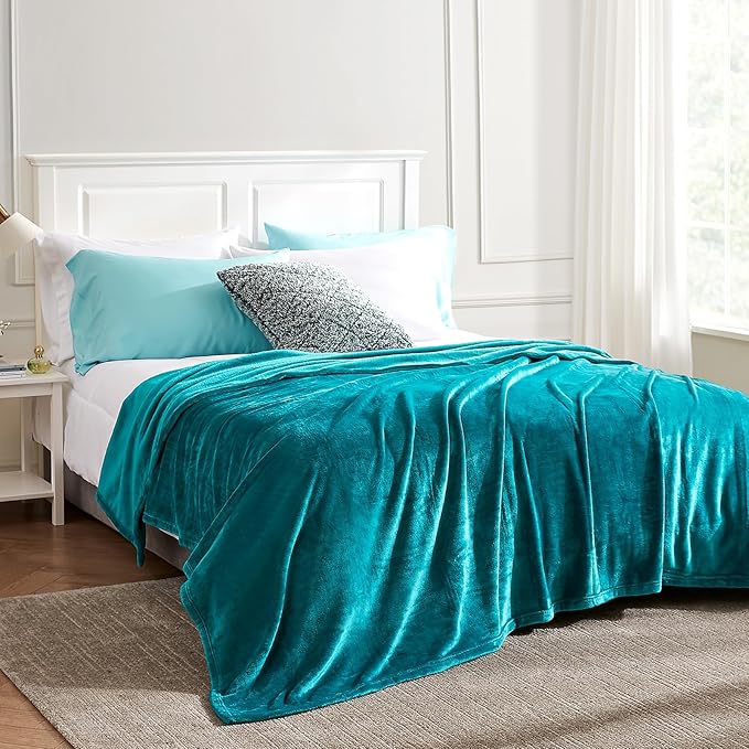 Hansleep Fleece King Size Blanket for Bed Teal, Super Soft Flannel Fuzzy King Size Plush Cozy Blanket for All Seasons, Teal, King 90x108 Inches