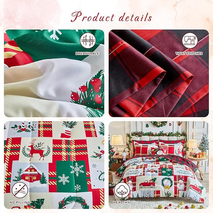 Christmas Patchwork Bed in a Bag 6 Pcs Twin Size, Colorful Festival Pattern Plaid Bedding Comforter Set Warm for Winter(1 Comforter, 1 Flat Sheet, 1 Fitted Sheet, 2 Pillow Shams, 1 Pillowcase)