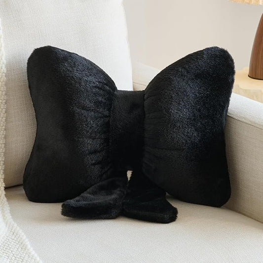 Xuyier Bow Pillows, Bow Shaped Decorative Throw Pillows for Couch Bed, Aesthetic Cute Home Decor Accent Pillows (Black, Large-16 Inches)