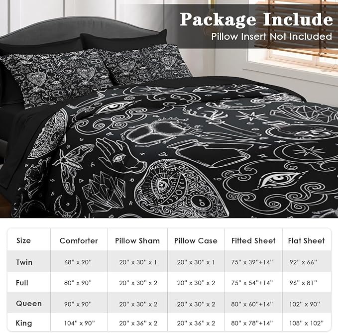 Comforter Set Queen Size, Medieval Retro Halloween 7 Pcs Bedding for Kids and Adults, Gothic Vintage Bed Sheet Sets with Fitted Sheet 2 Pillowcases & 2 Shams for Bedroom Bed Decor