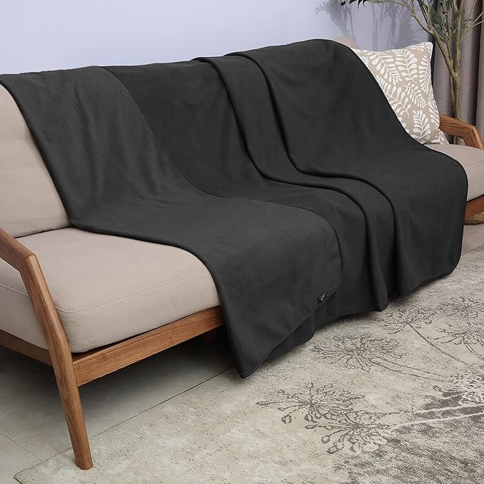 Catalonia Waterproof Blanket for Bed, Reversible Fleece Bed Sofa Cover, Washable Liquid Proof Furniture Protector, Black