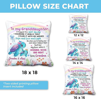 Hyturtle Personalized to My Granddaughter Pillow (Insert Included) Gifts from Grandma - Birthday Graduation Gifts for Granddaughter - Sea Turtle Custom Name Sofa Couch Cushion Home Decor Throw Pillow