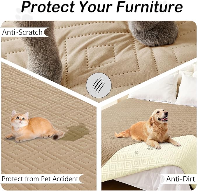 hyha Waterproof Dog Blanket, Soft Dog Bed Cover Pet Blankets, Waterproof Sofa Couch Cover for Dogs Washable, Reversible Pet Couch Covers for Sofa Furniture (30x53 Inch, Camel/Beige)