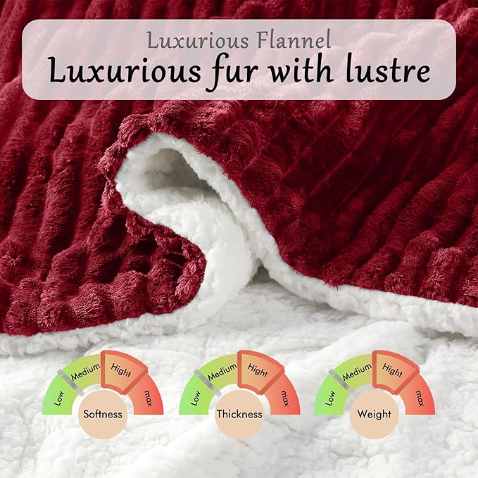 Electric Blanket Heated Full Blanket, Super Soft Flannel & Sherpa Electric Full Blanket with 6 Fast Heating Levels, 10 Hours Auto Off & OverHeat Protection, Machine Washable, 72'' X 84'', Red