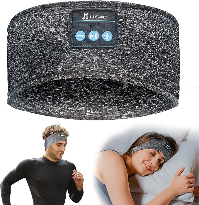 Bluetooth Headphones, Sleep Headphones Headband Wireless for Sleeping Side Sleepers - Adjustable Sleep Headphone, and Bluetooth Headbands for Women Men(Grey)