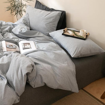 VM VOUGEMARKET Striped Comforter Set Queen,3 Pieces Grey Pinstripes Comforter with 2 Pillowcases for Teen Boys Men Simple Modern Bedding Set (90"x90")