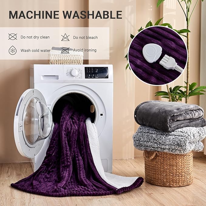 Heated Blanket Electric Throw, Soft Flannel Heating Blanket with 8 Hours Auto Off 10 Fast Heating Levels Machine Washable Sherpa Heated Blanket with Overheating Protection