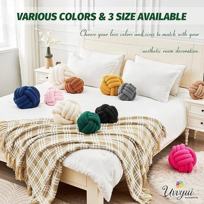 Uvvyui Knot Pillow Ball, Soft Home Decorative Pillows, Round Throw Pillow, Handmade Knotted Plush Pillow, Round Boucle Pillow Cushion (11 Inches Dark Green)