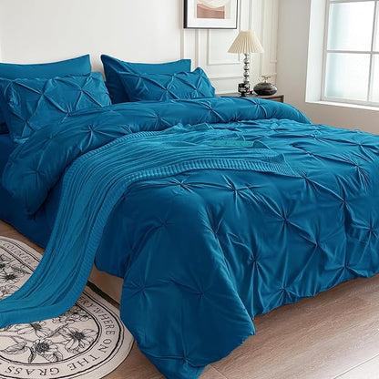 Maple&Stone 5-Piece Twin XL Bedding Set - Teal, 68" X 88" Comforter, 20" X 30" Pillowcase, 20" X 26" Pillow Sham, 66" X 100" Flat Sheet, 39" X 80" Fitted Sheet - Machine Washable