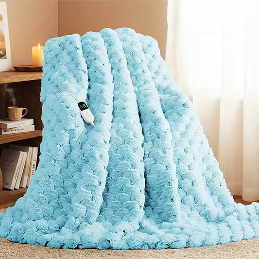 Homemate Heated Blanket Electric Throw - 50"x60" Heating Blanket Throw 4 Hours Auto-Off 10 Heat Levels Over-Heat Protection Luxury 800 GSM Faux Fur 200 GSM Sherpa ETL Certification