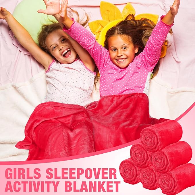12 Pcs Fleece Blankets for Girls Sleepover Party Soft Fuzzy Throw Blanket 40 x 60 Inch Warm Flannel Blanket for Teenager Bed Travel SPA Movie Party(Rose Red)
