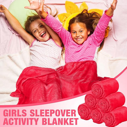 12 Pcs Fleece Blankets for Girls Sleepover Party Soft Fuzzy Throw Blanket 40 x 60 Inch Warm Flannel Blanket for Teenager Bed Travel SPA Movie Party(Rose Red)