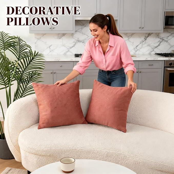 Decorative Couch Pillow Covers SofaThrow pillows with inserts included Bohemian-Style Country Cushion Cover Suitable for Beds, Sofas, Living Rooms, and Home Decor 2pack 18X18 inch.(Brick-Red)