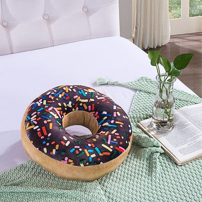 HYSEAS Round Throw Pillow 14 Inch Chocolate Donut, 3D Digital Print Decorative Comfortable Soft Plush Funny Food Shaped Pillow Light Weight Seat Pad Cushion for Couch, Chair, Floor, Sofa, 2 Pack