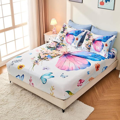 7 Piece Butterfly Comforter Set Twin Size 3D Colorful Floral Butterflies Bedding Set for Kids Girls Women for Birthday