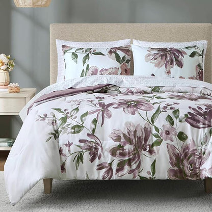 Madison Park Queen Comforter Set with Sheets, Floral Print, Microfiber Comforter for a Queen-Size Bed, Shabby Chic Bed in a Bag Set Diamond Printed Sheet, Alice, Queen Mauve 7 Piece