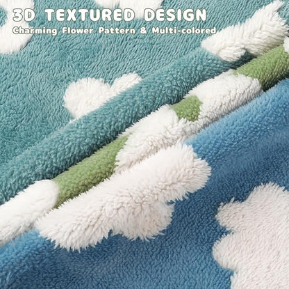 Luciphia Waterproof Pet Blanket for Medium Large Dogs Washable Fluffy Thick Jacquard Shag Fleece Warm Sherpa 3D Textured Flower Print for Cats Puppy Couch Protection (Green,67x57 inches)