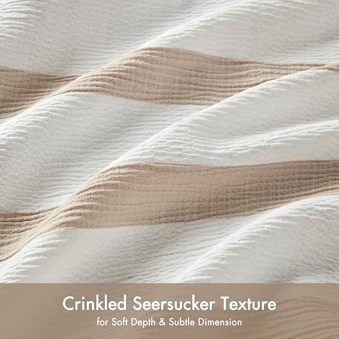 Madison Park Essentials Striped Comforter Set King/Cal King Size, Yarn-Dyed Reversible Comforter with Minimalist Stripes, Crinkled Texture Bedding Set for All-Season Lightweight Warmth, Merritt Taupe